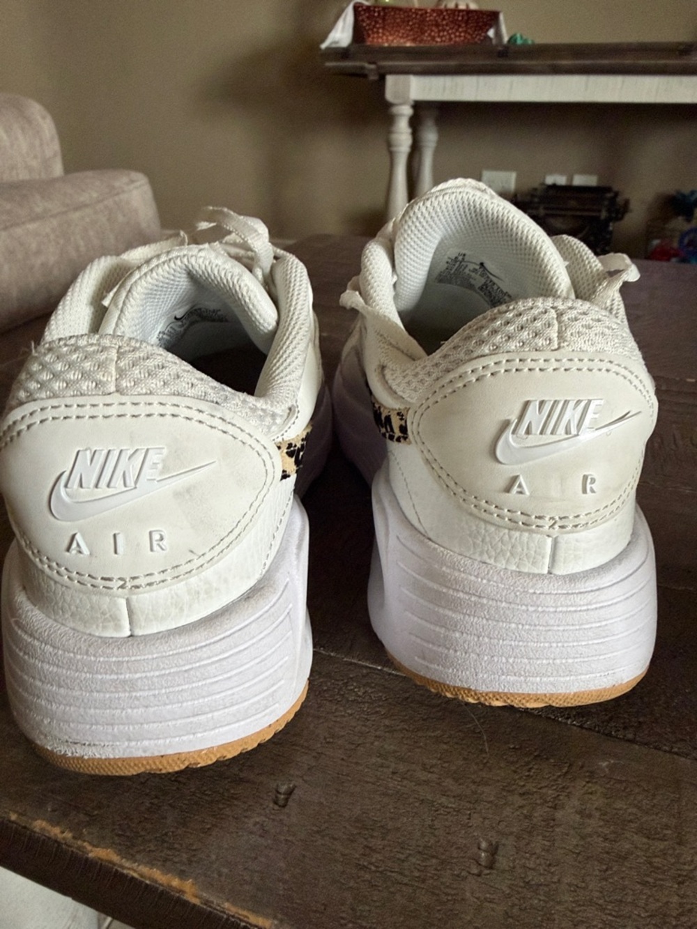 Nike Women's Cream Sneakers with Leopard Swoosh - Picture 3 of 10